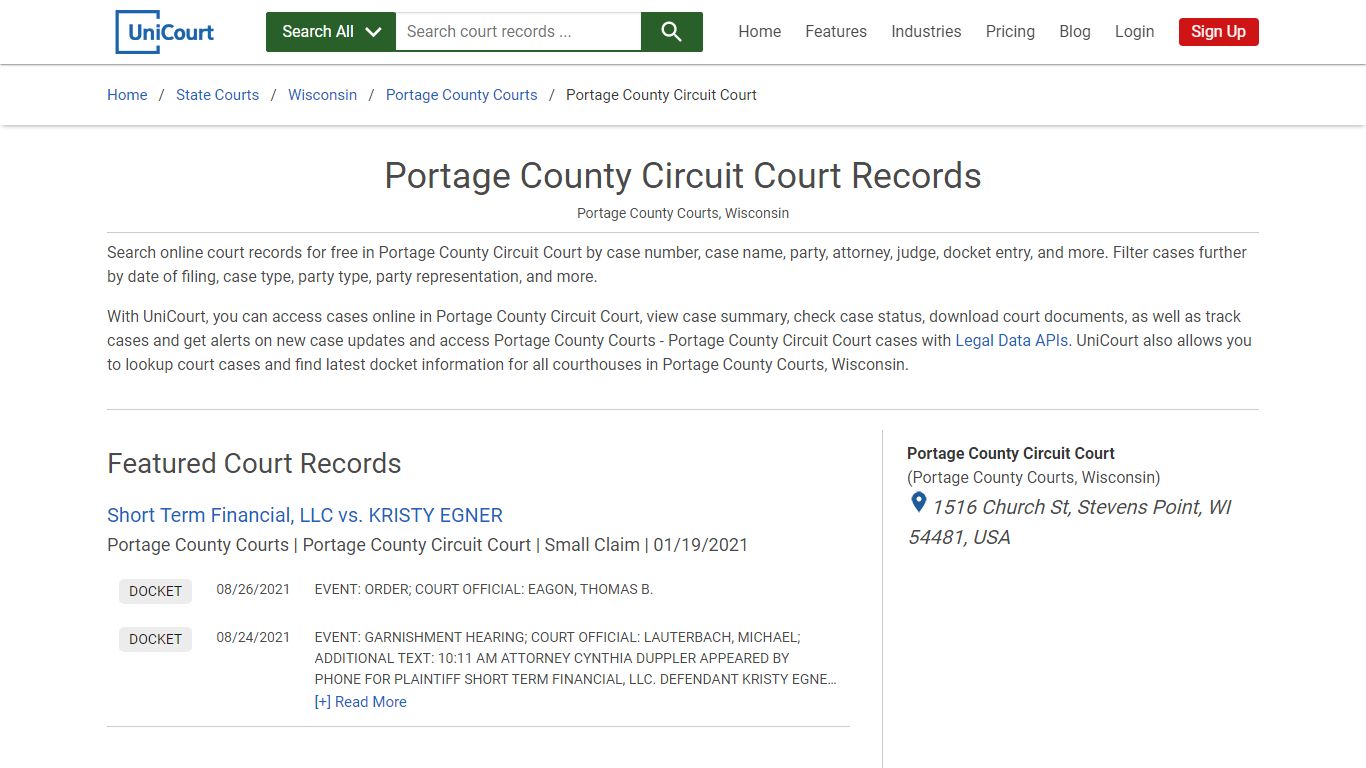 Portage County Circuit Court Records | Portage | UniCourt